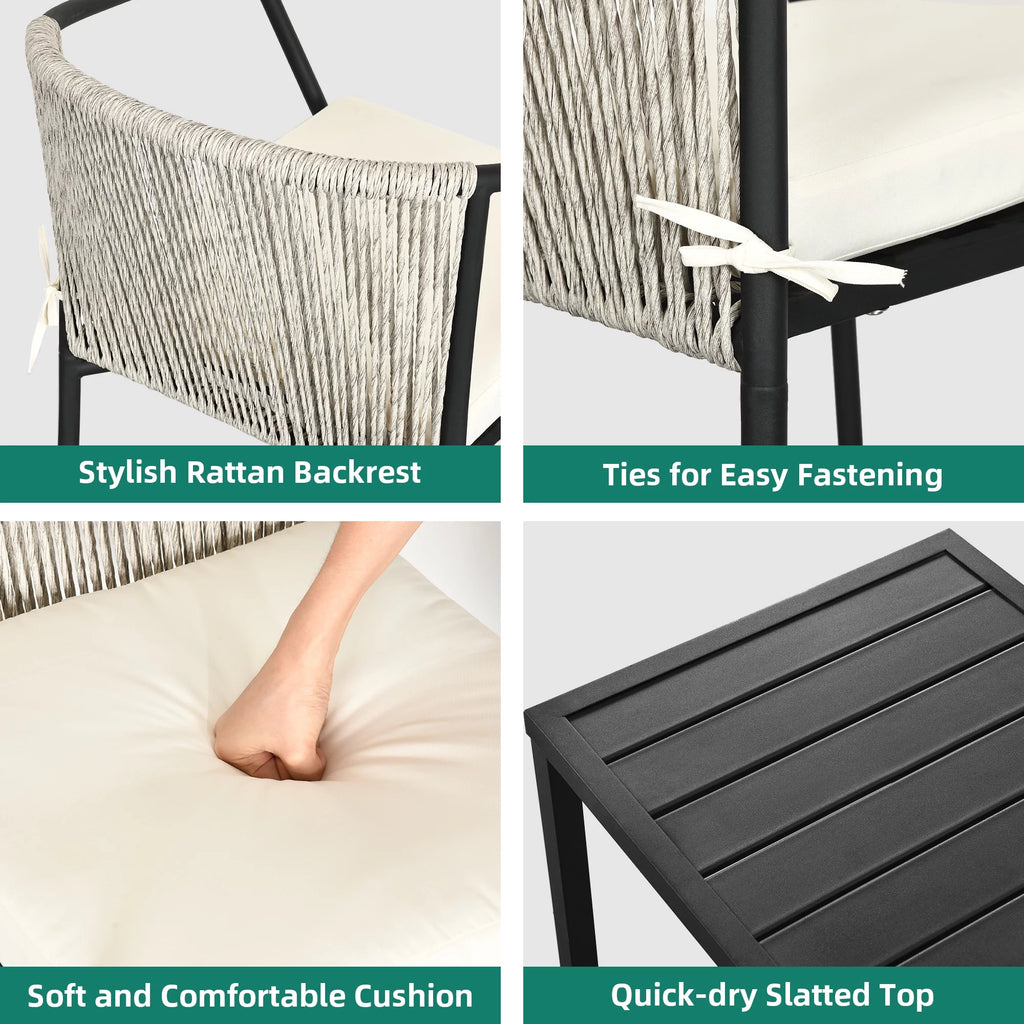 3-Piece Outdoor Wicker Bistro Set with Cushions L2279