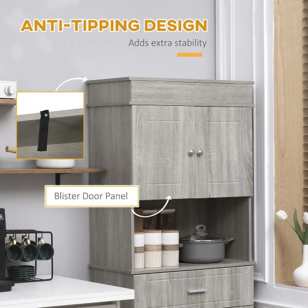 72" Kitchen Buffet with Hutch, Gray Wood Grain I949421