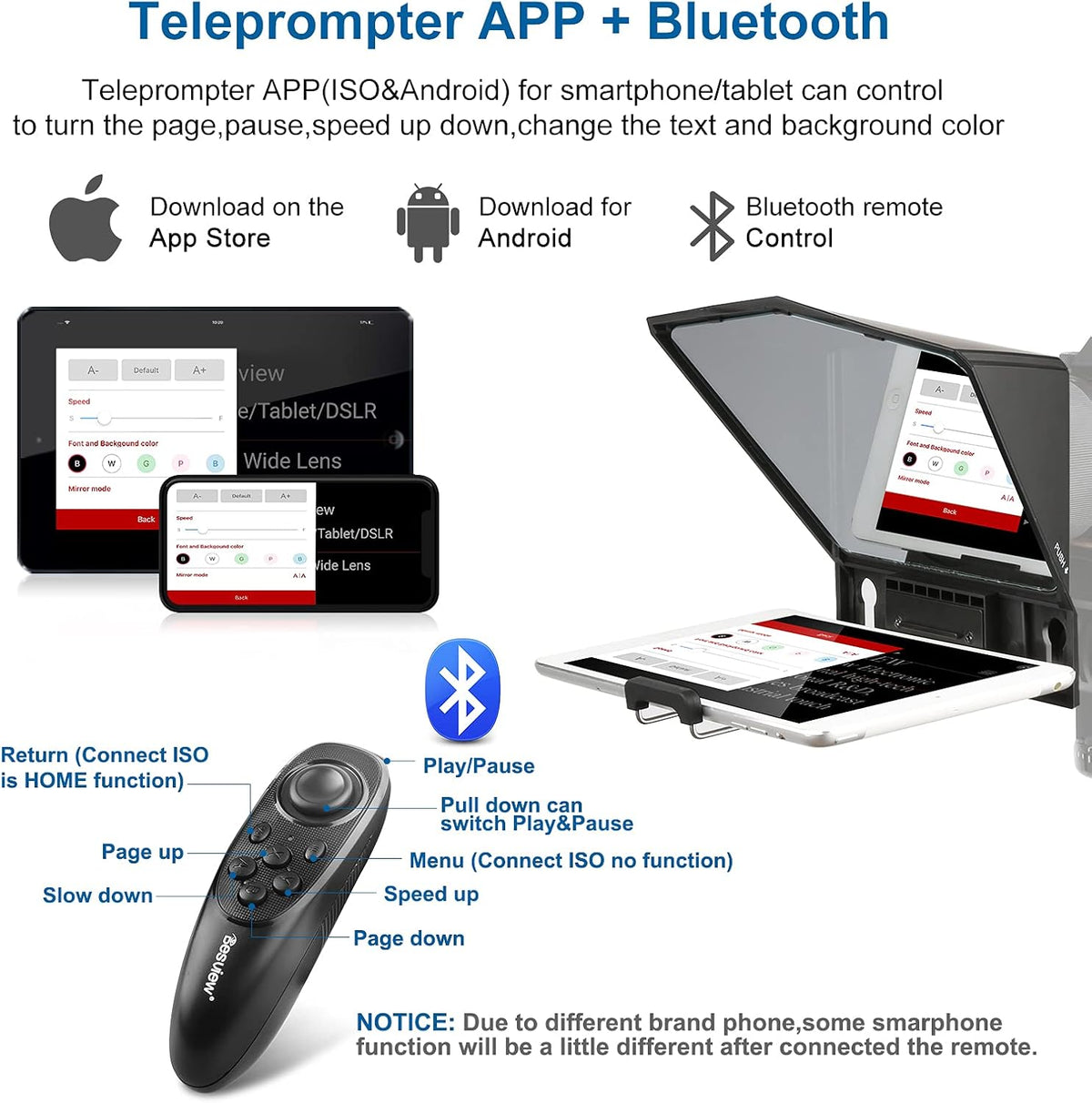 Desview T2 Protable Teleprompter 70/30 Beam Splitter Glass with APP Remote Control Pack of 2 I678