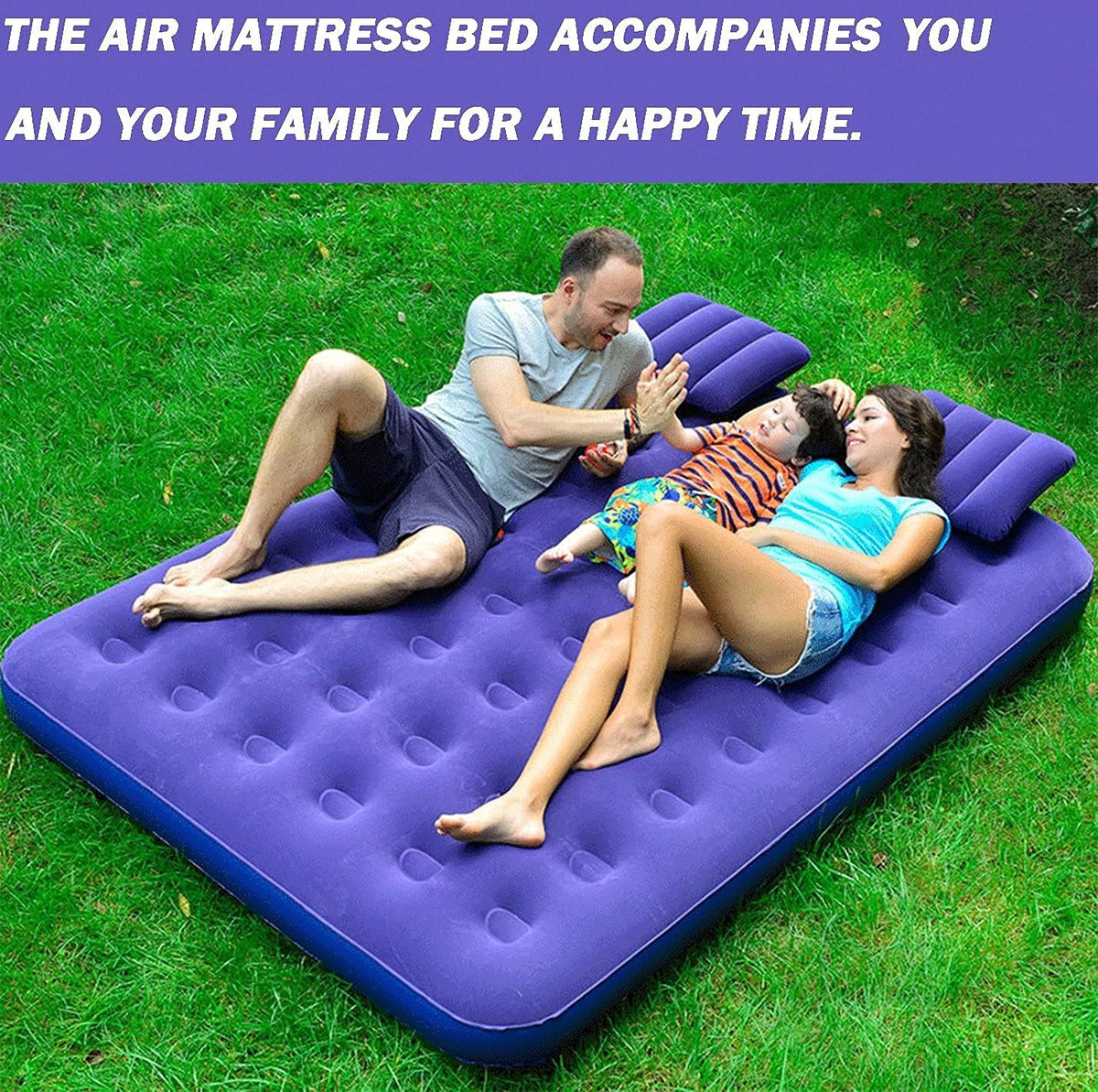 Full Size Air Mattress with Air Pump Inflatable Mattress with Flocking Surface Blow Up Mattress Air Bed Pack of 2 W92679
