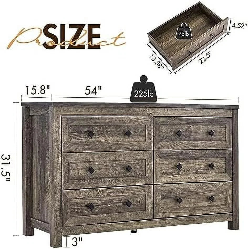 6 Drawer Wood Dresser Dark Oak B431334