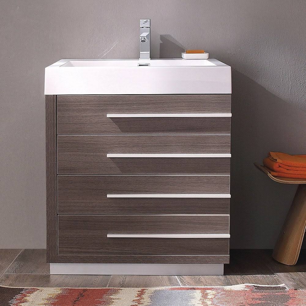 Gray Oak Bathroom Cabinet with Integrated Sink Y88136