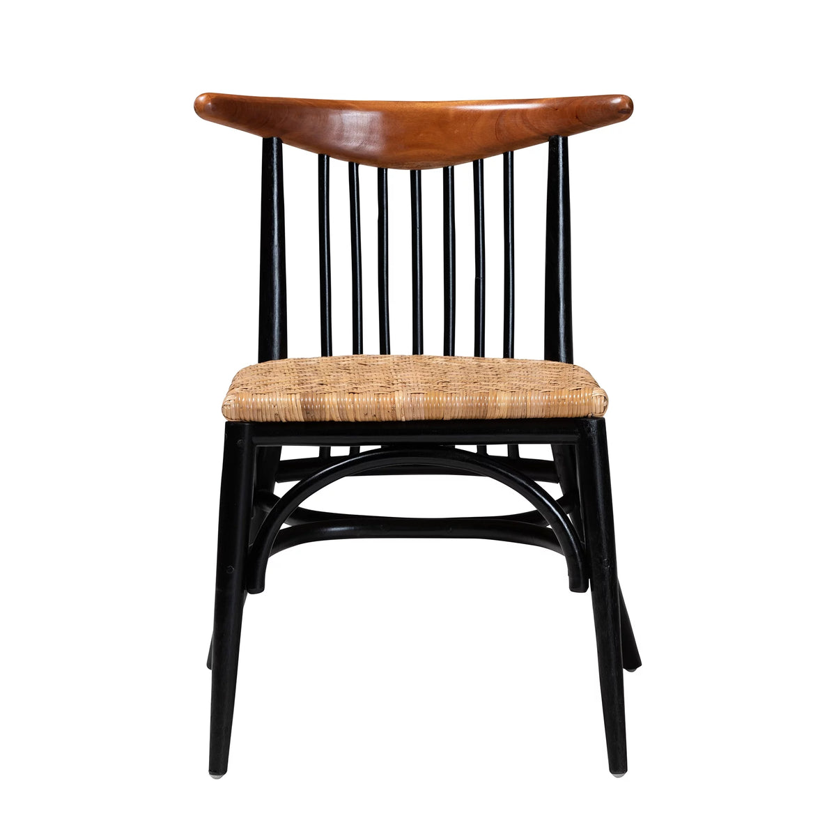 Black and Walnut Brown Wood and Rattan Dining Chair F7259