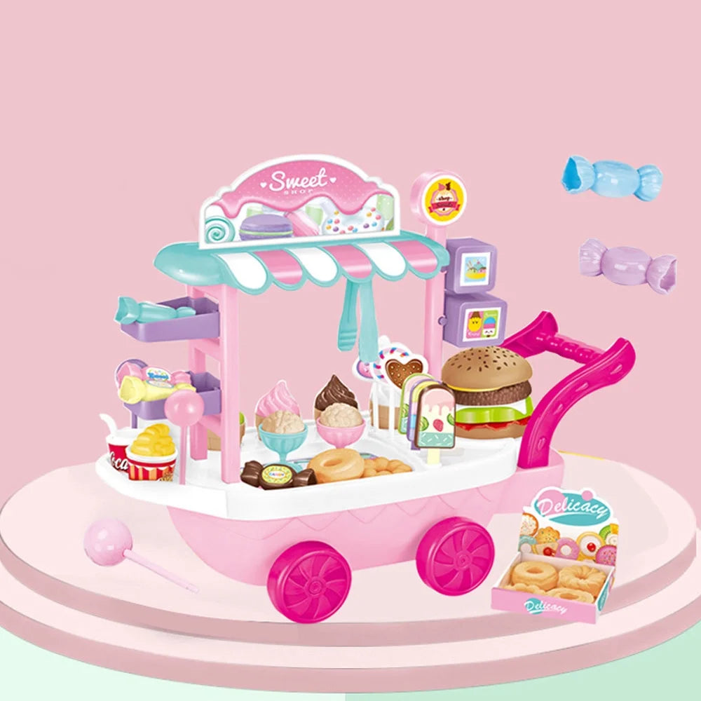 Dessert Candy Trolley Kitchen Toy Set with Food Dishes S284