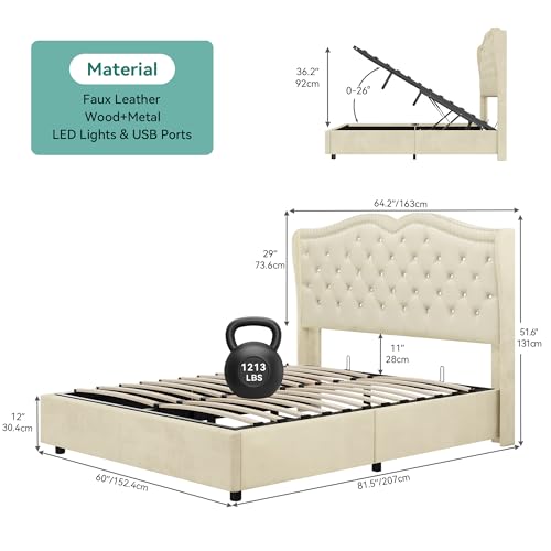 Queen Velvet Upholstered Storage Bed Frame with Headboard M273335