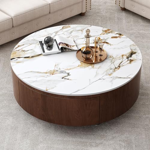 Round Faux Marble Coffee Table with Hidden Storage F161