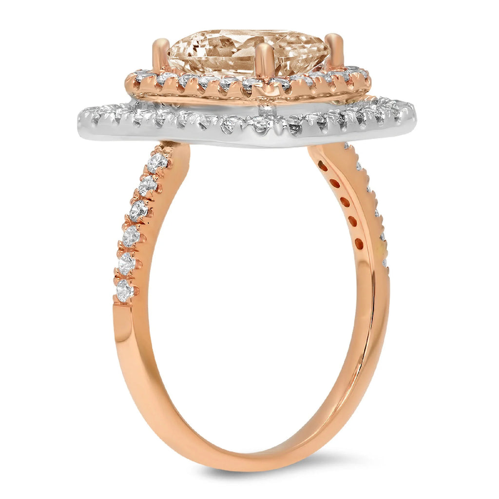 2.63ct emerald cut champagne simulated diamond 18k rose white gold halo ring size 5.25 O8194