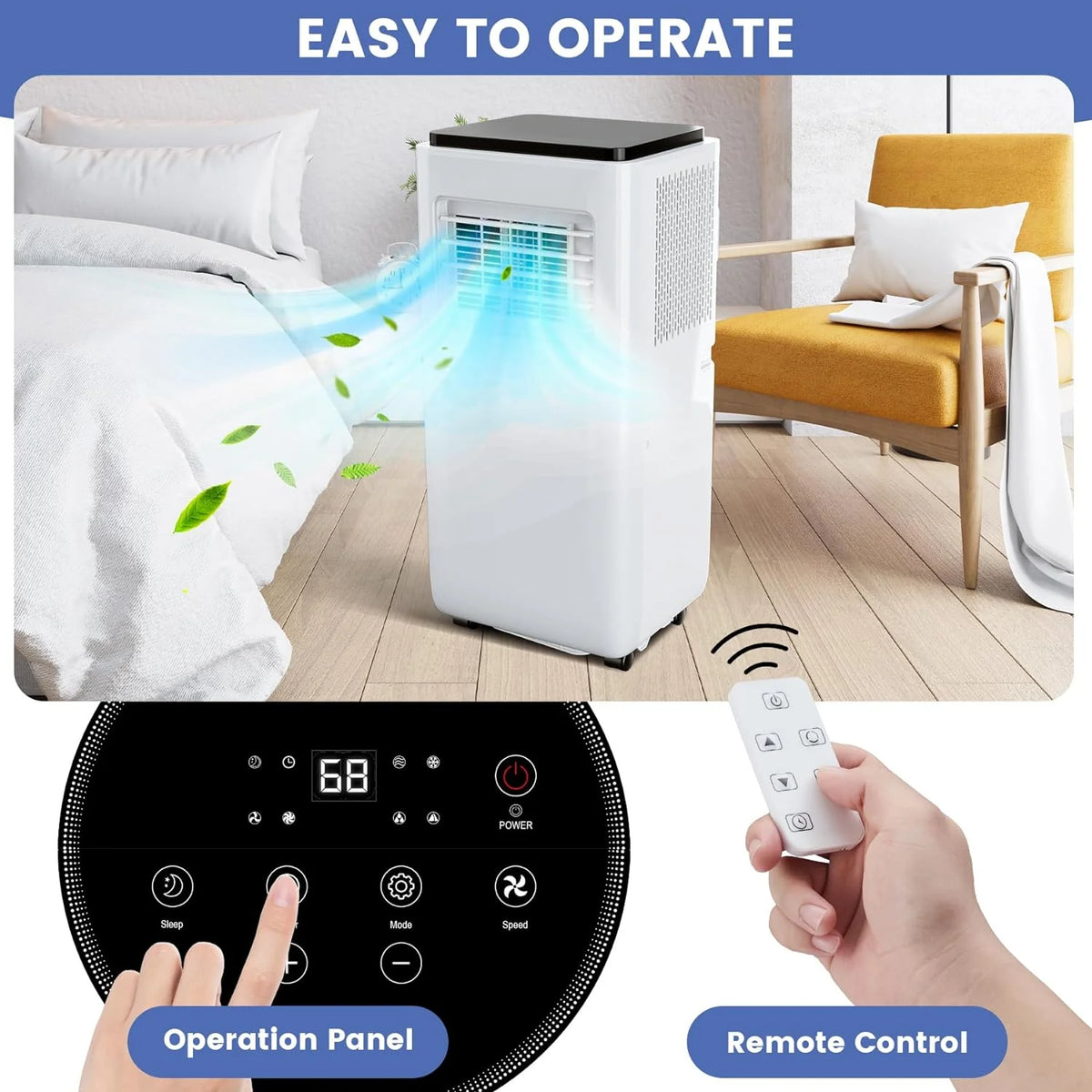 10000 BTU Portable Air Conditioner with Remote Control, White T23676