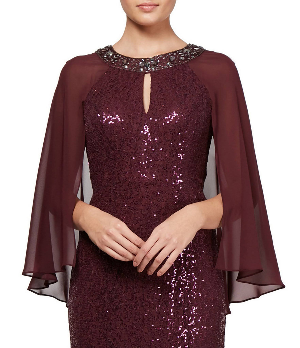 Sequined Cape Gown O86001