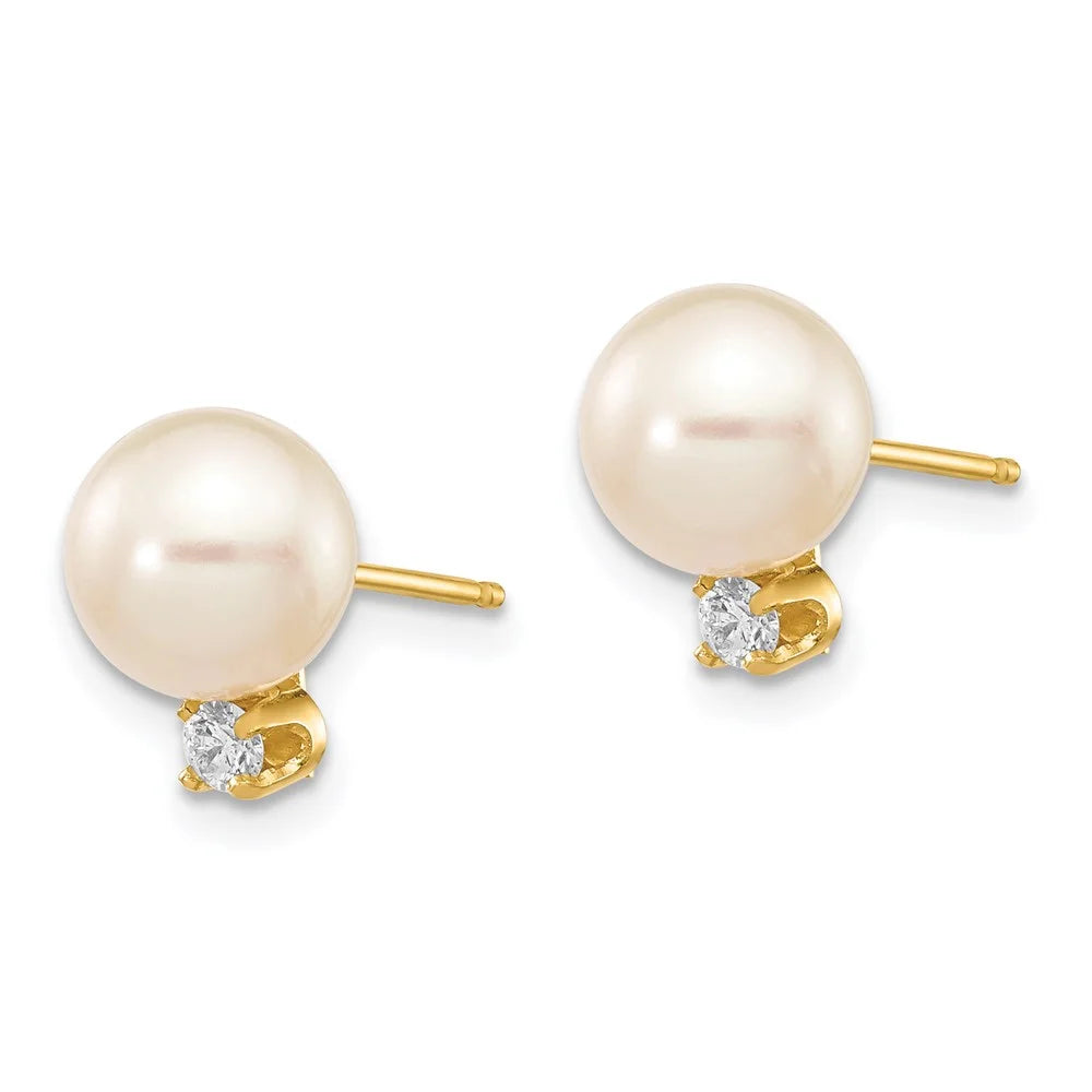 14kt Yellow Gold Freshwater Cultured Pearl Diamond Post Earrings X387