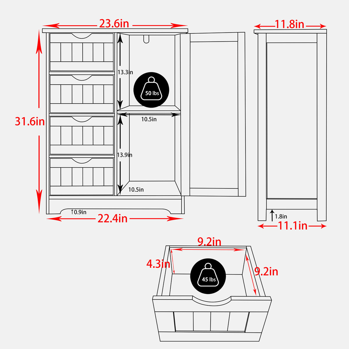 Blue Wooden Bathroom Floor Storage Cabinet with 4 Drawers and 1 Cupboard Y6539