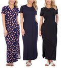 Women’s Casual Short Sleeve Maxi Dress with Slit & Pockets V247702