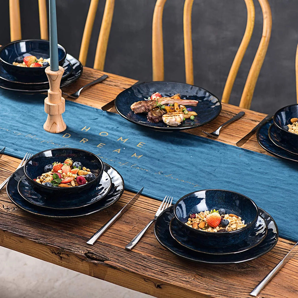 Blue Fluted Ceramic Pasta Bowl Set of 6 Q430839