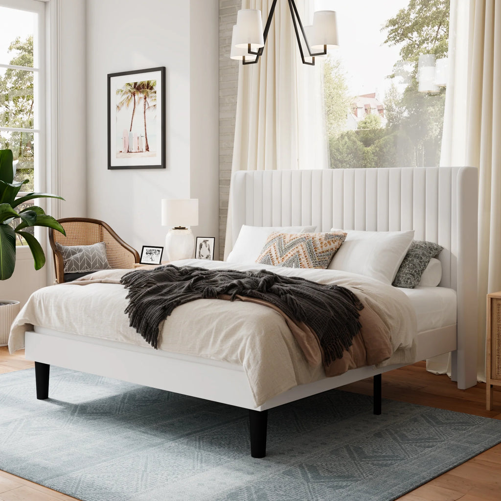 Queen Size Velvet Upholstered Platform Bed Frame N181287