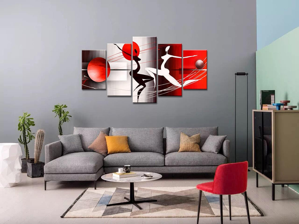 Red and Black Framed Canvas Art 5 Panels W60”x H30” U787582
