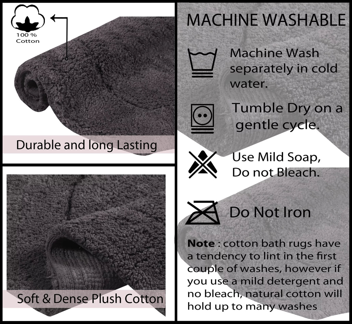 100% Cotton Non-Slip Machine Washable 4 Piece Bath Rug Set with Contour D893