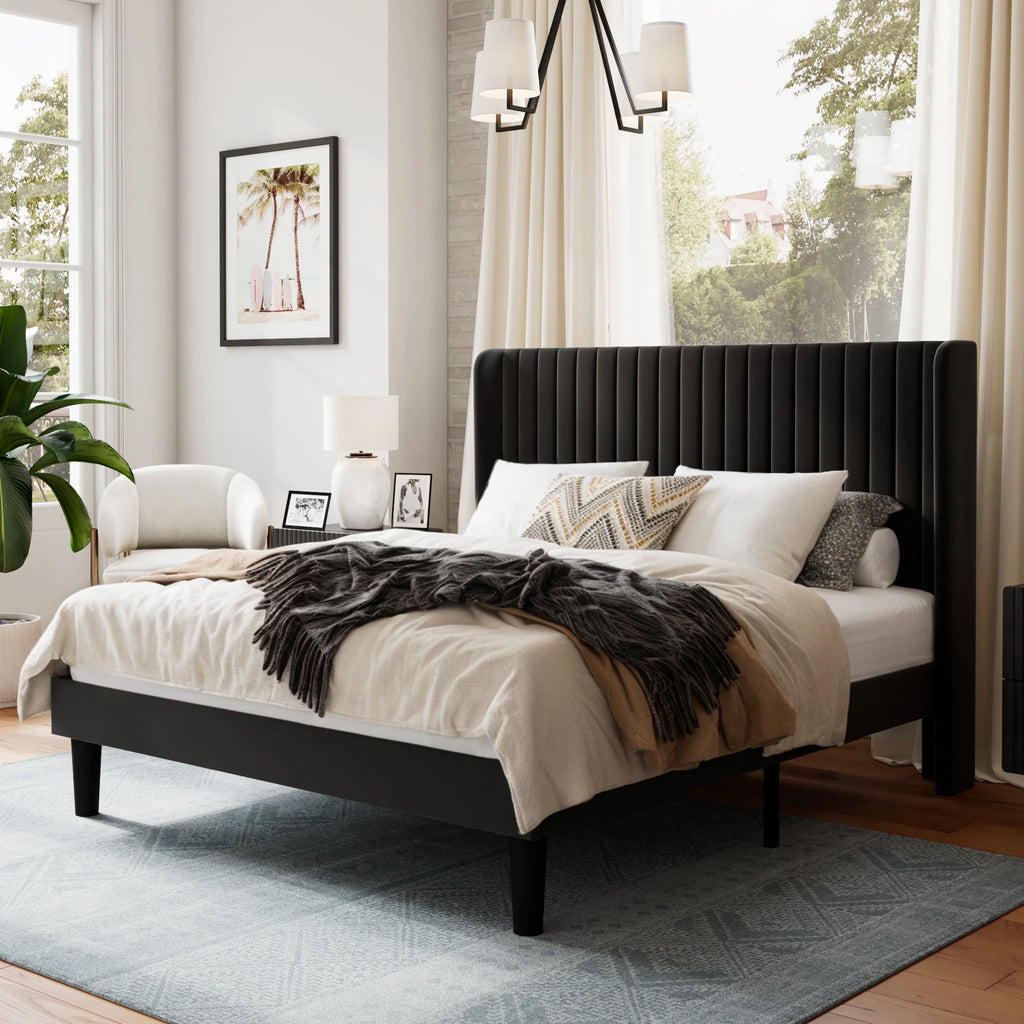 Queen Size Velvet Upholstered Platform Bed Frame N181287