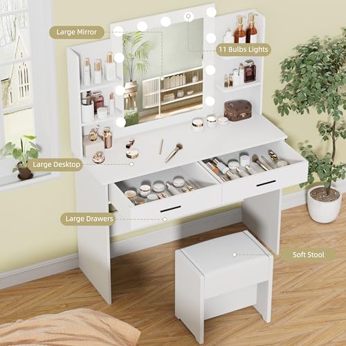Vanity Desk with Lighted Mirror and Stool O962