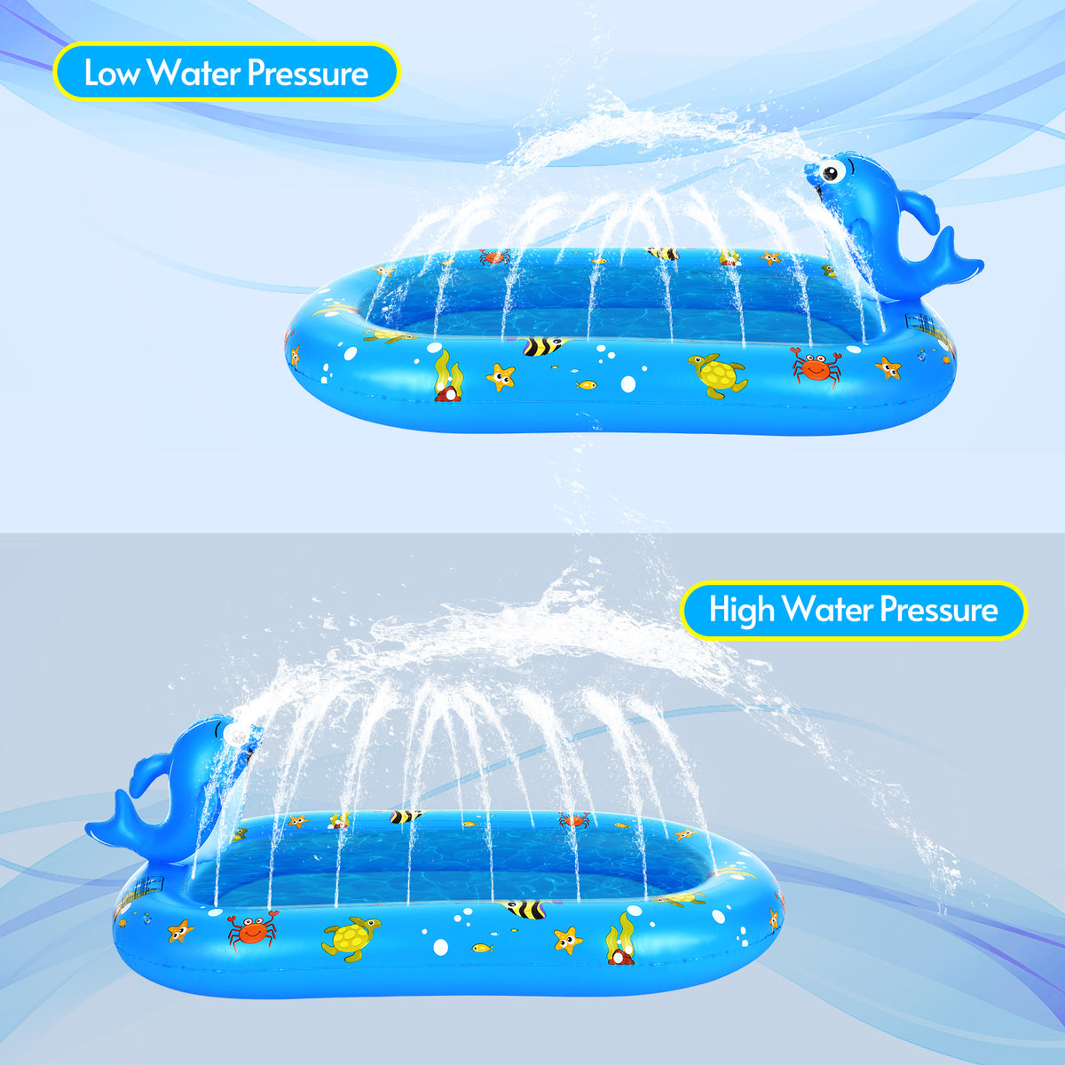 Dolphin Inflatable Sprinkler Pool 67 * 40in Kiddie Pool Z110