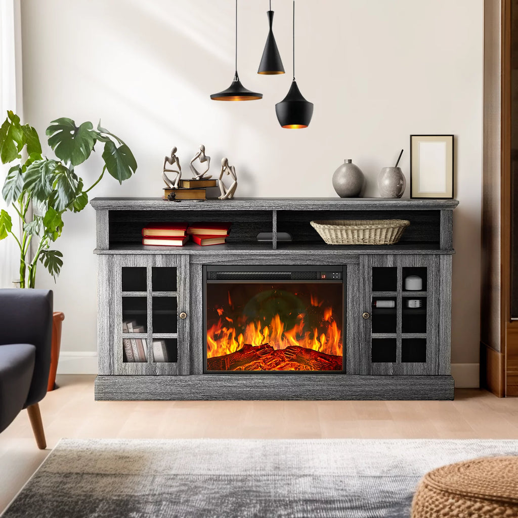 Electric Fireplace TV Stand with Adjustable Shelves Q351