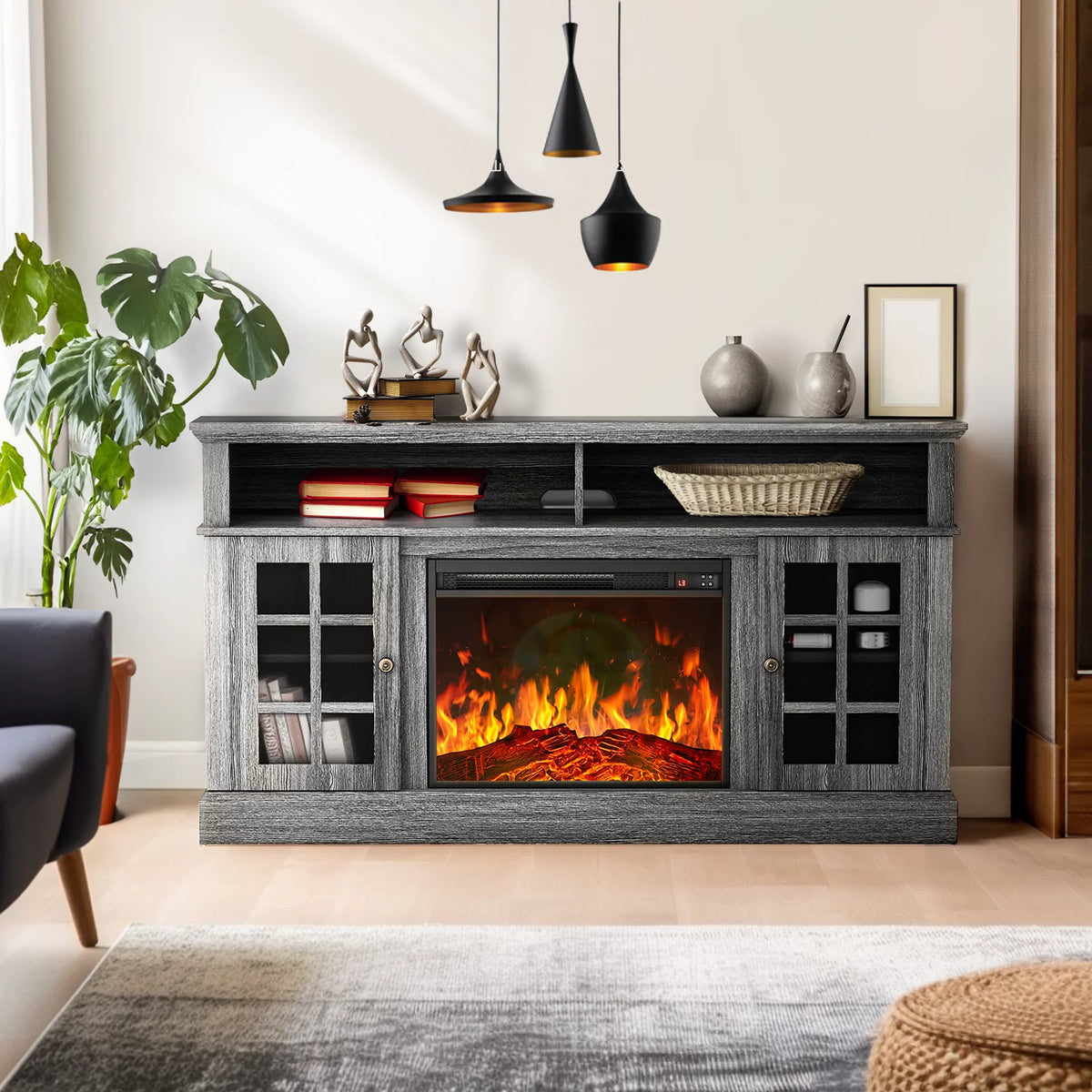Electric Fireplace TV Stand with Adjustable Shelves Q351