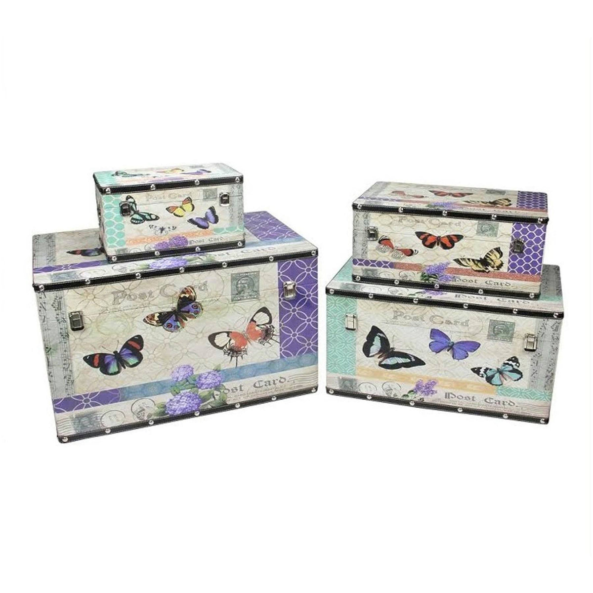 Set of 4 Wooden Butterfly Decorative Storage Boxes L492