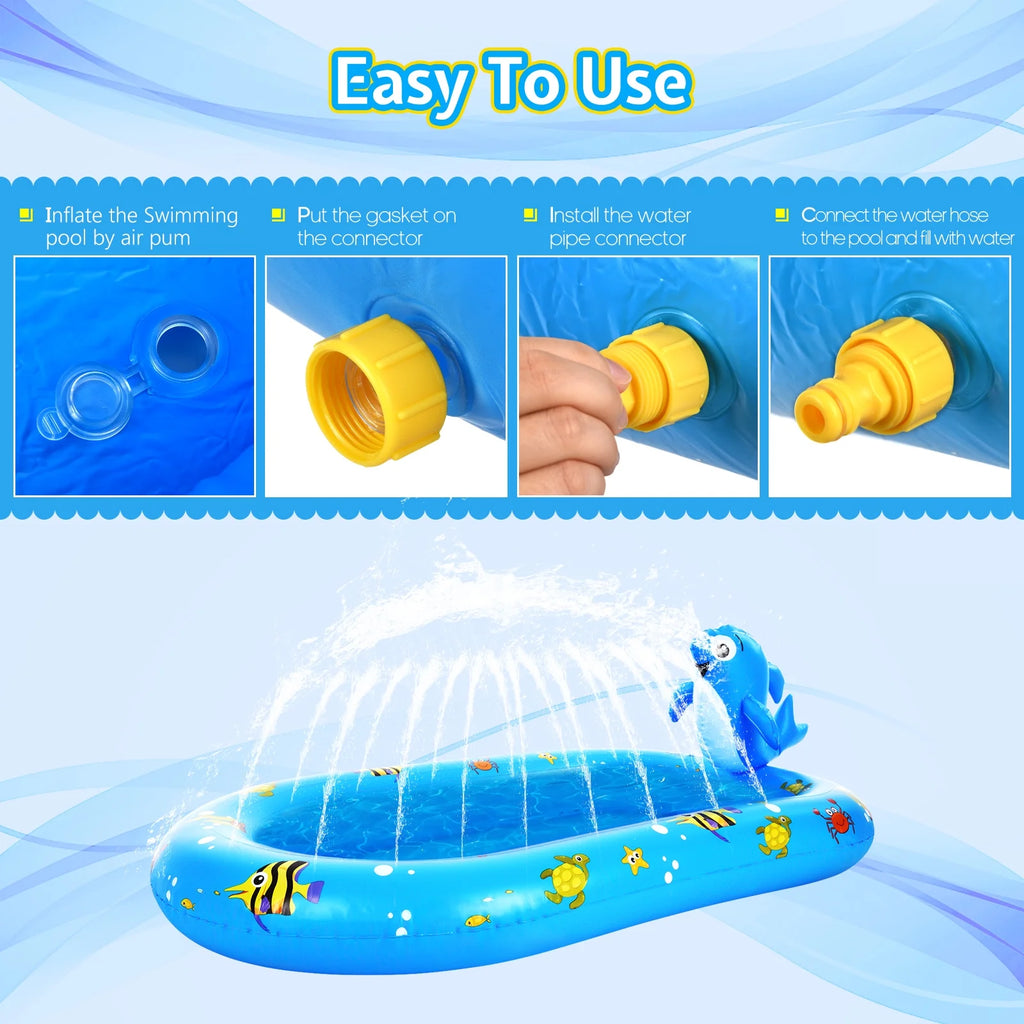 Dolphin Inflatable Sprinkler Pool 67 * 40in Kiddie Pool Z110
