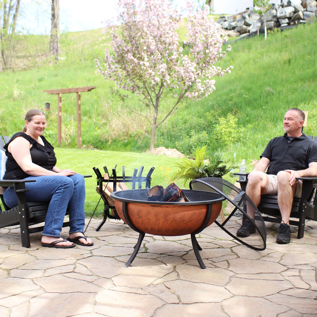 Copper Raised Outdoor Fire Pit Bowl with Spark Screen - 32" Z12179