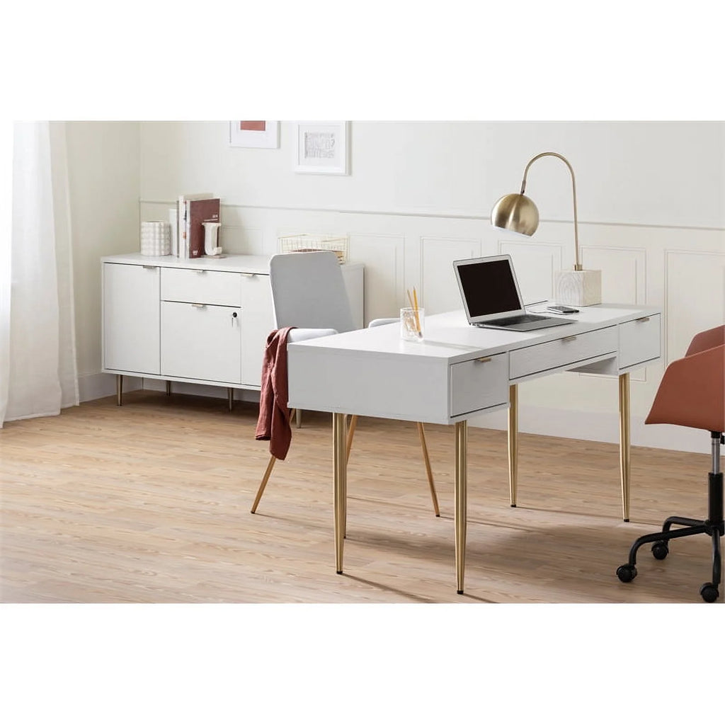 59.5"W Engineered Wood Desk in White/Gold Finish U73120