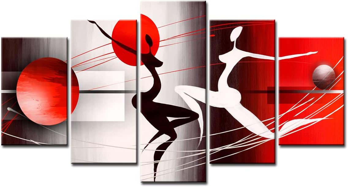 Red and Black Framed Canvas Art 5 Panels W60”x H30” U787582