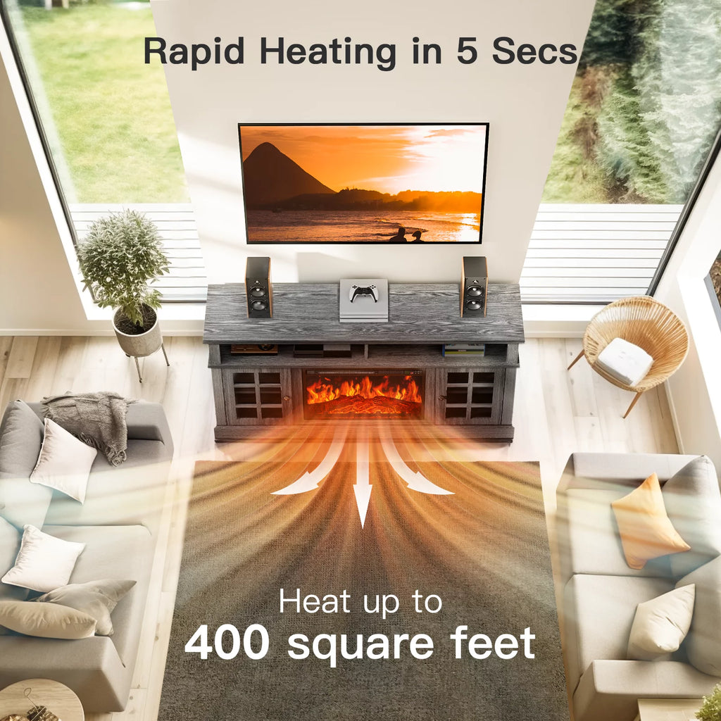 Electric Fireplace TV Stand with Adjustable Shelves Q351