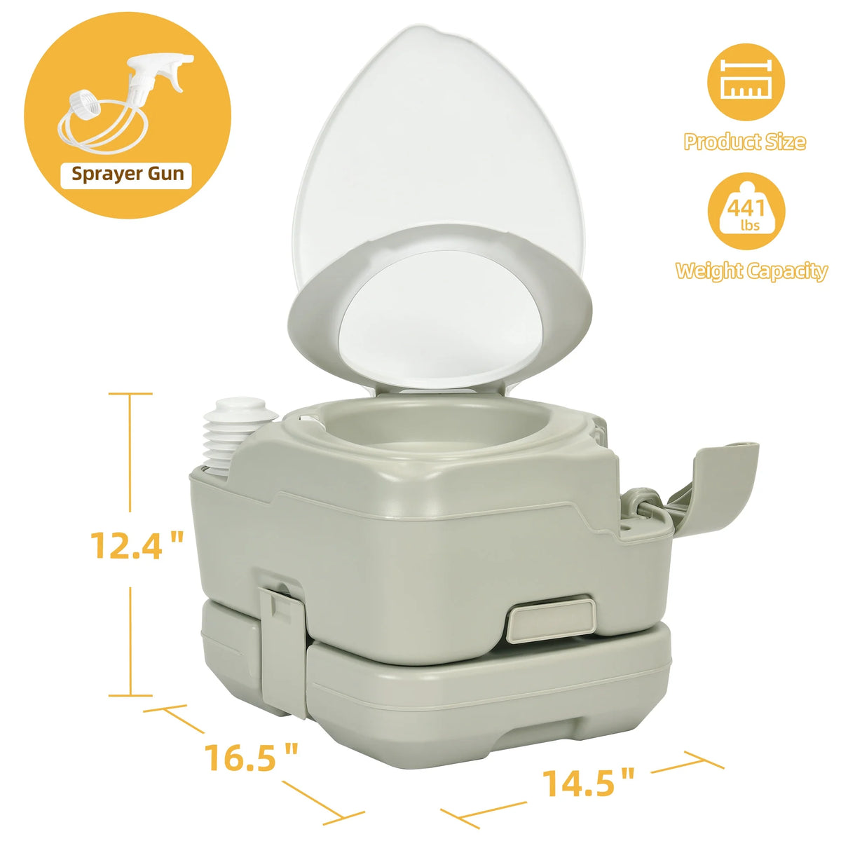 Portable Toilet, 2.6 Gallon, Gray & White F66181