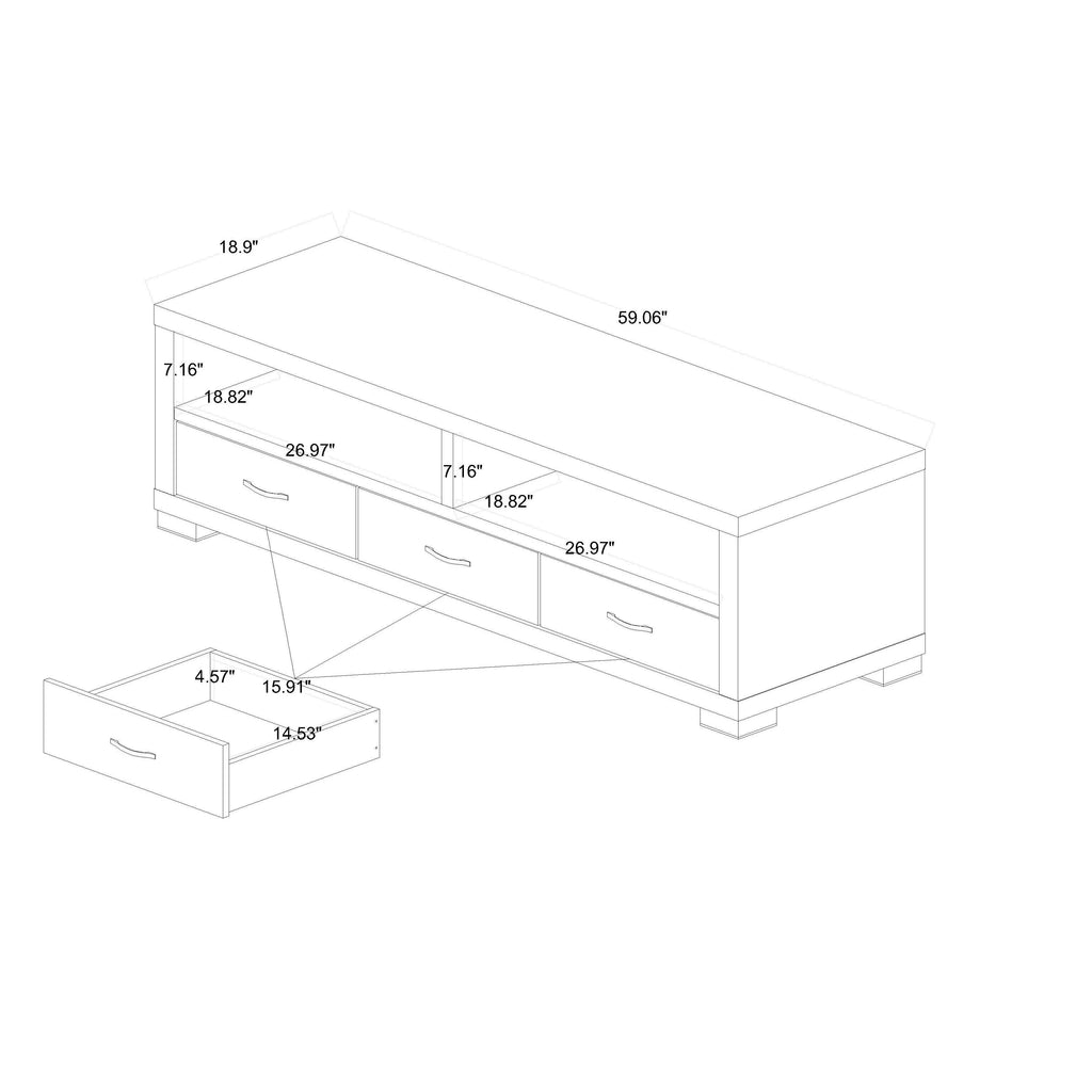 White and Dark Brown Entertainment TV Cabinet with Three Drawers E16321