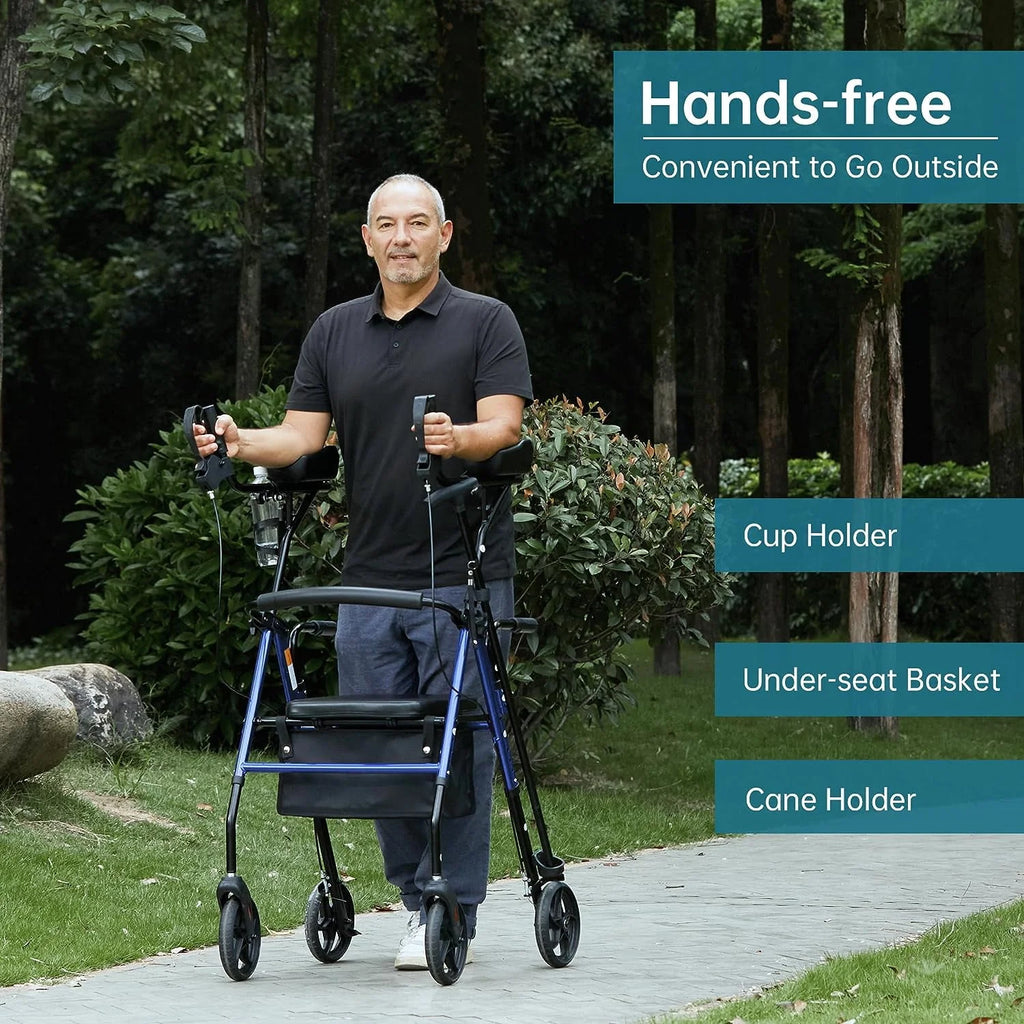 Folding Aluminum Upright Rollator Walker with Seat and Backrest K355565