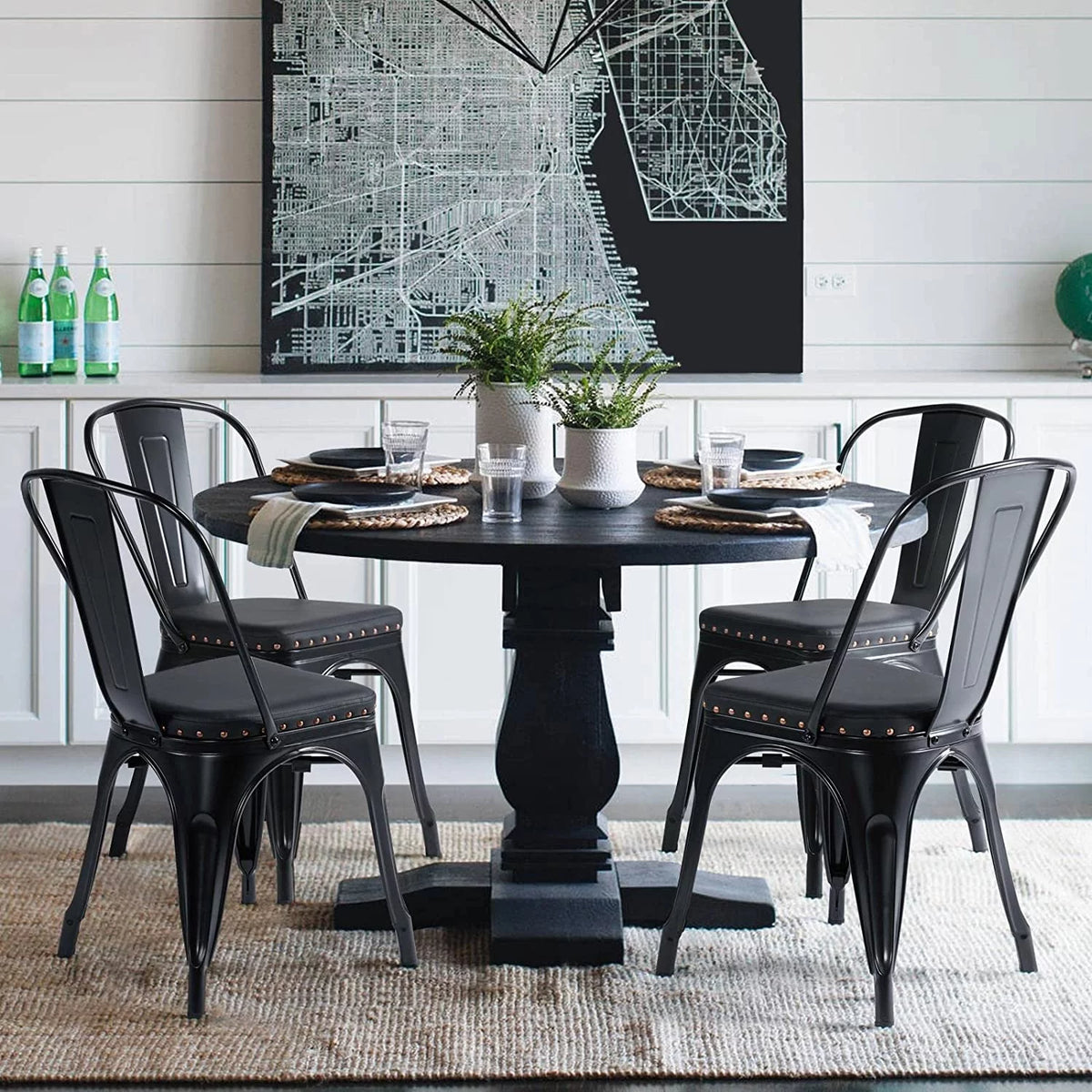 Black Metal Dining Chairs with PU Leather Seat Q417