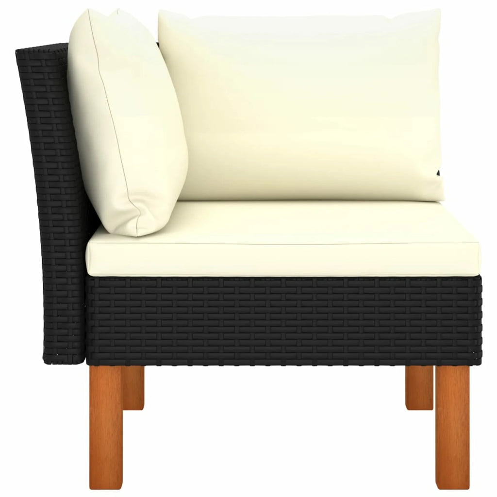 Cream White Black Poly Rattan Eucalyptus Wood Corner Sofa F315599
