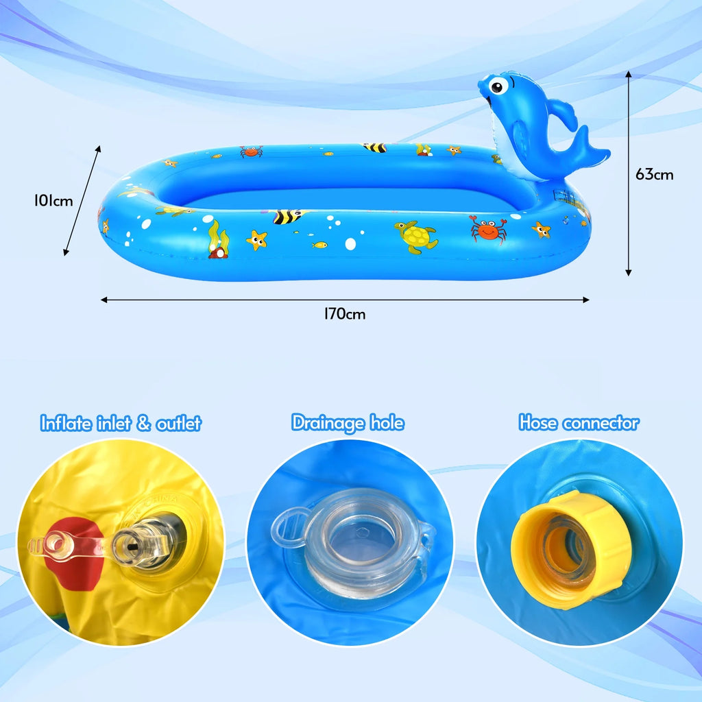 Dolphin Inflatable Sprinkler Pool 67 * 40in Kiddie Pool Z110