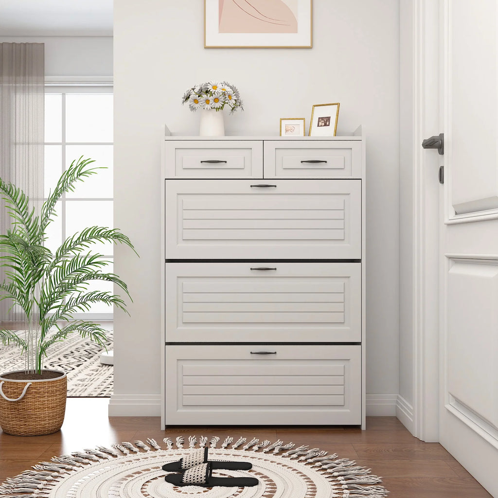 White Narrow 3 Door 2 Drawer Shoe Storage Cabinet I589024