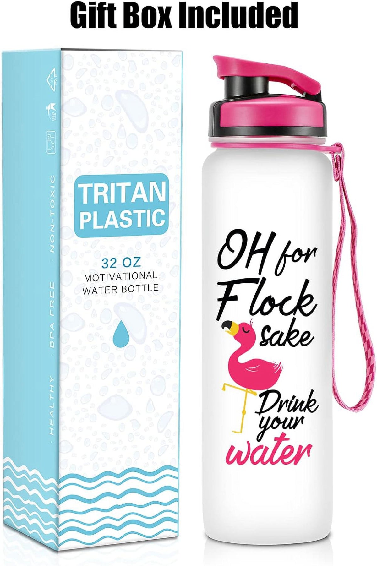32oz Motivational Tracking Water Bottle with Times to Drink O159
