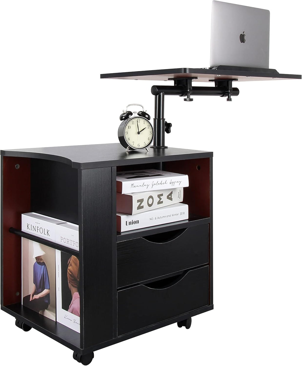 Black Wooden Nightstand with Drawers and Wheels G647