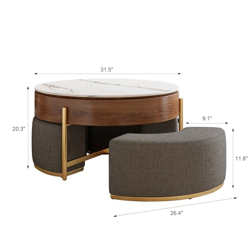 Round Faux Marble Coffee Table with Hidden Storage F161