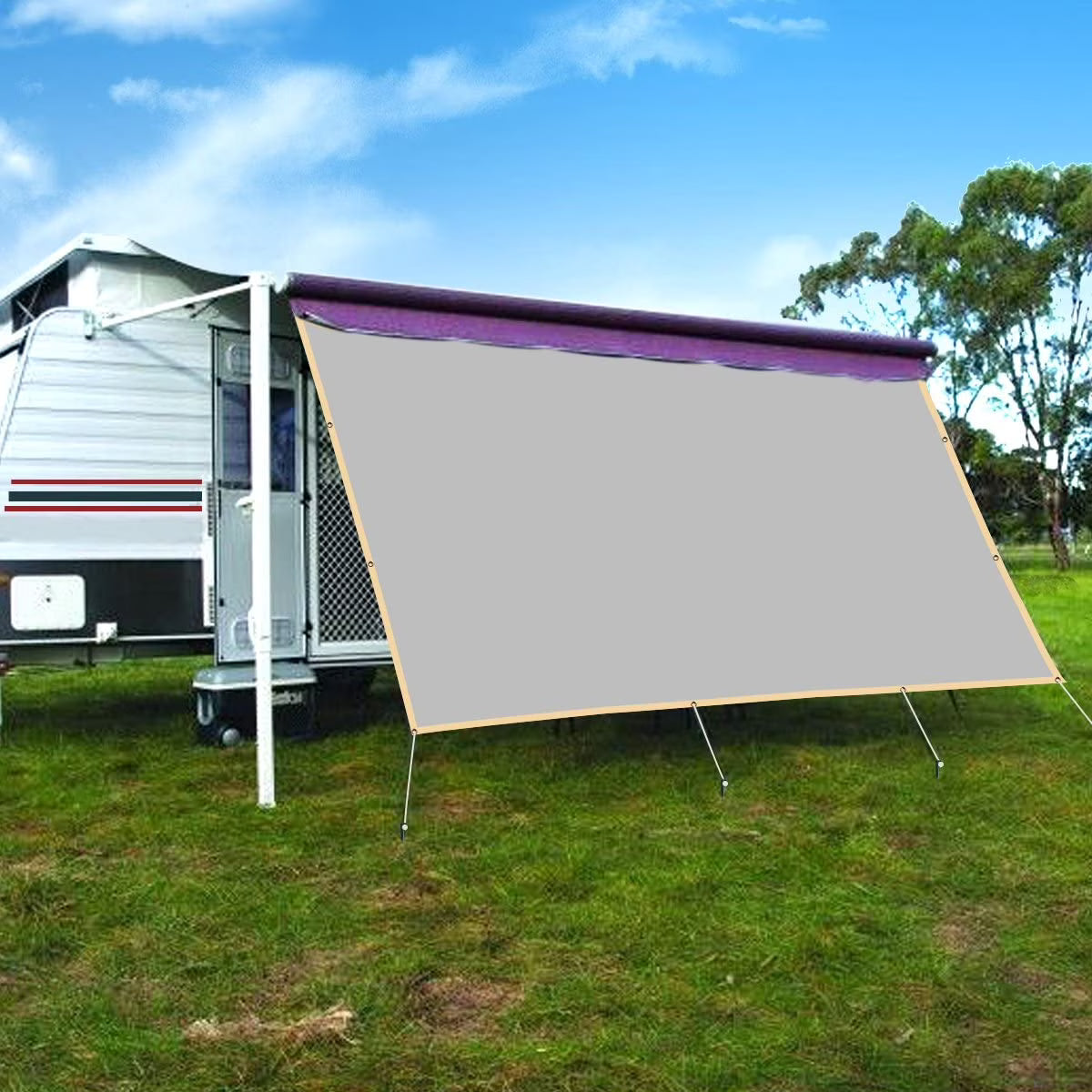 RV Awning Privacy Screen Shade Panel Kit Sunblock Drop 10 x 16ft, Grey Z377445