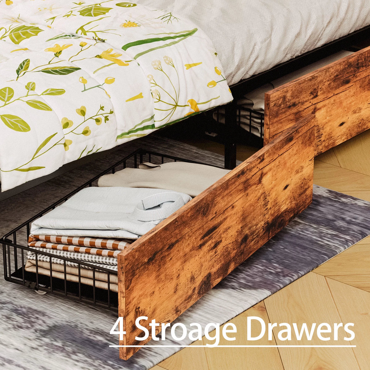 Queen Storage Bed Frame with Adjustable Headboard and 4 Drawers R862888