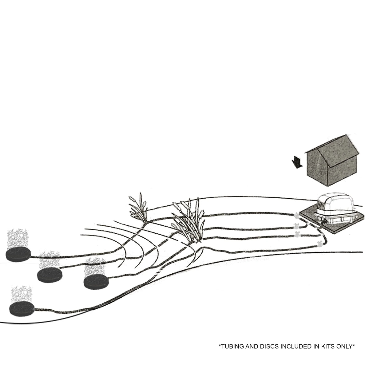 Pond Subsurface Aeration System with 2.1 Cubic Feet per Minute Air Pump, 25' Weighted Tubing, (2) 5" Diffusers P759