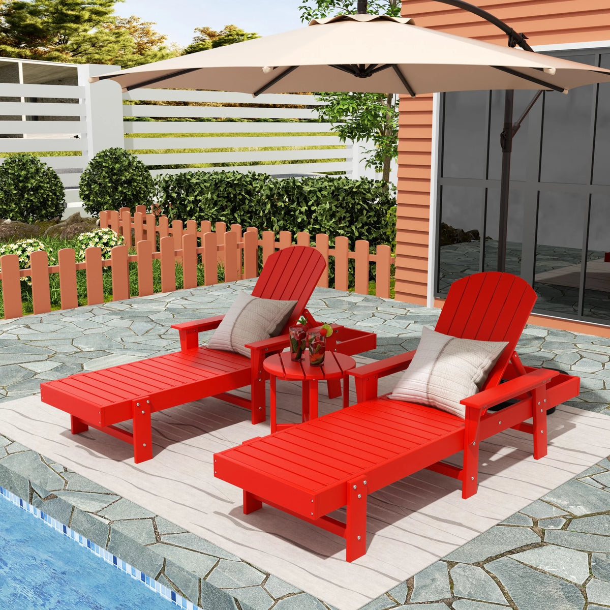 Red 3 Piece Reclining Chaise Lounge with Arms & Side Table B293140