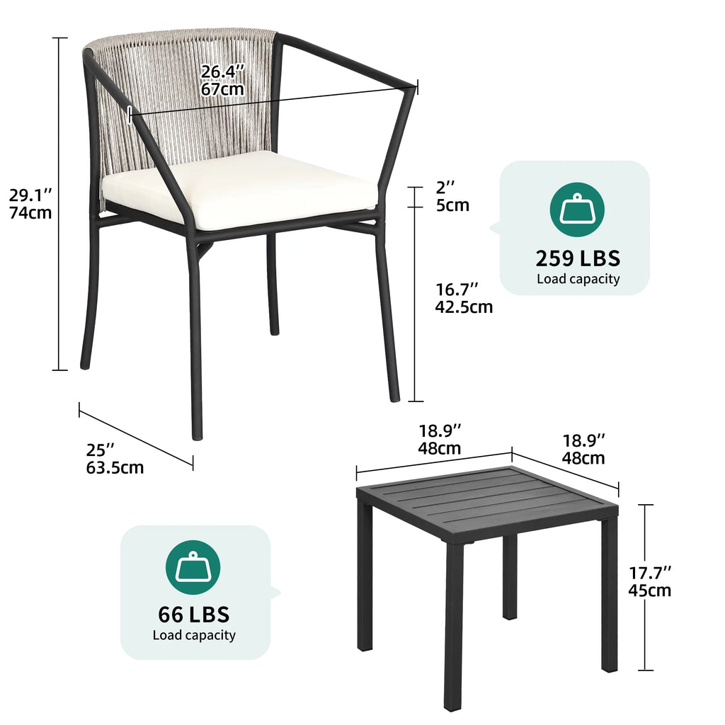 3-Piece Outdoor Wicker Bistro Set with Cushions L2279