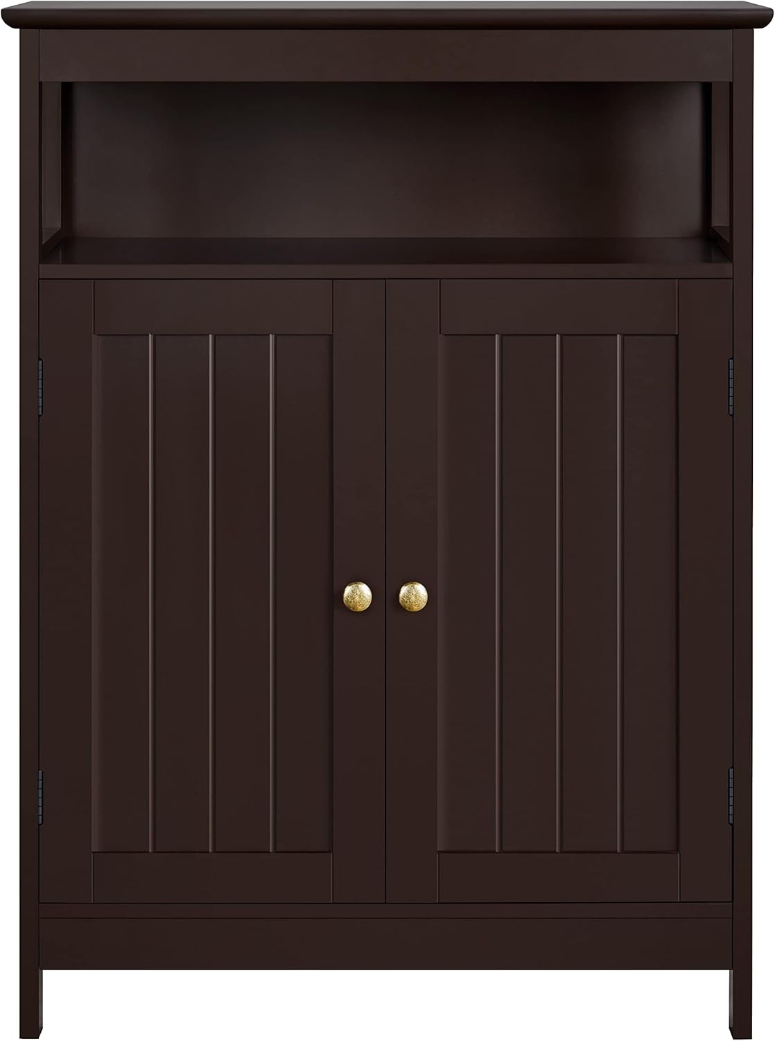 White Wooden Bathroom Floor Cabinet with Double Doors and Adjustable Shelf X28614