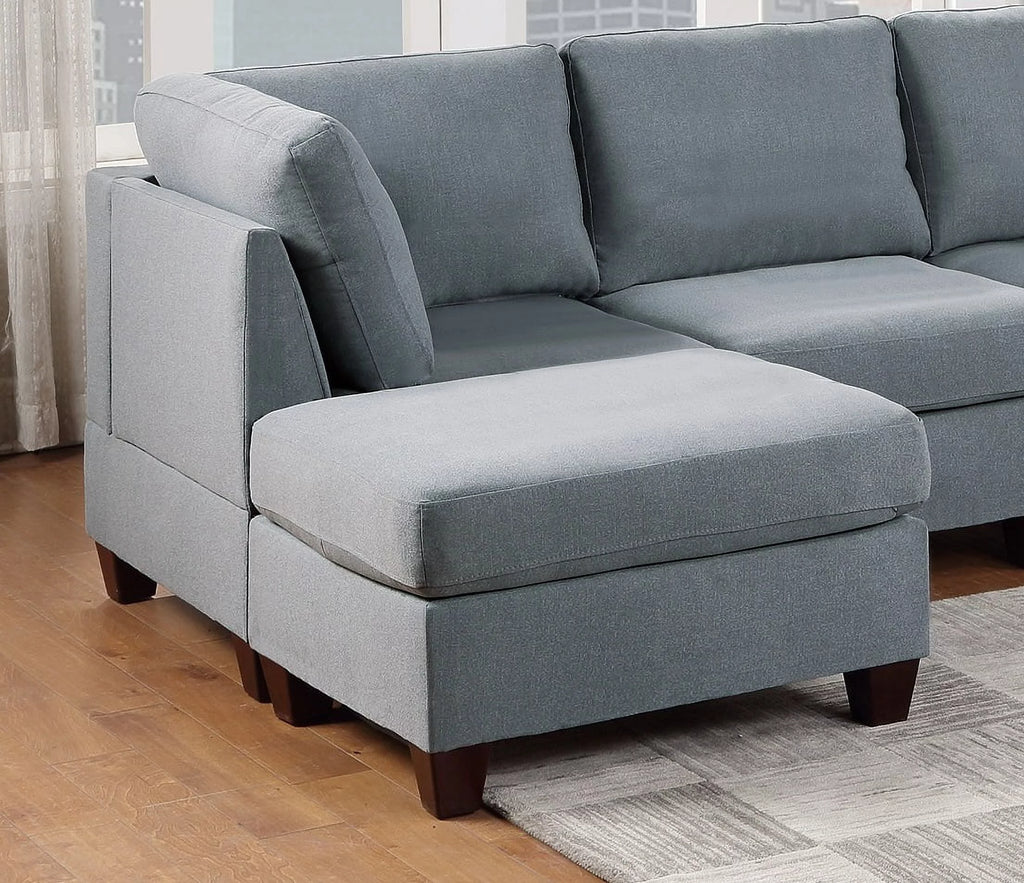 Grey Linen Like Fabric 6Pc Modular Sectional I7814