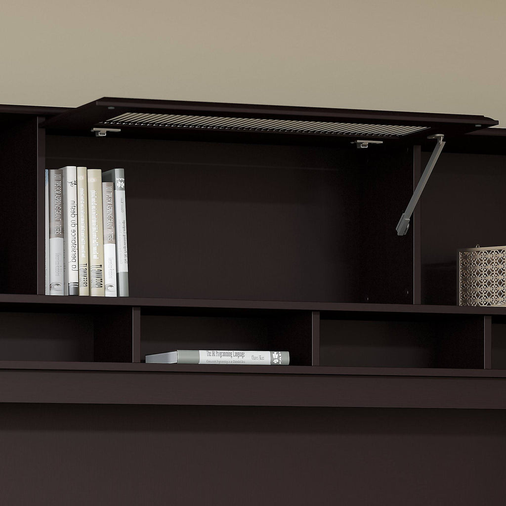 72W L Shaped Computer Desk with Hutch and Drawers, Espresso Oak X494