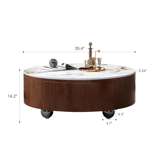 Round Faux Marble Coffee Table with Hidden Storage F161